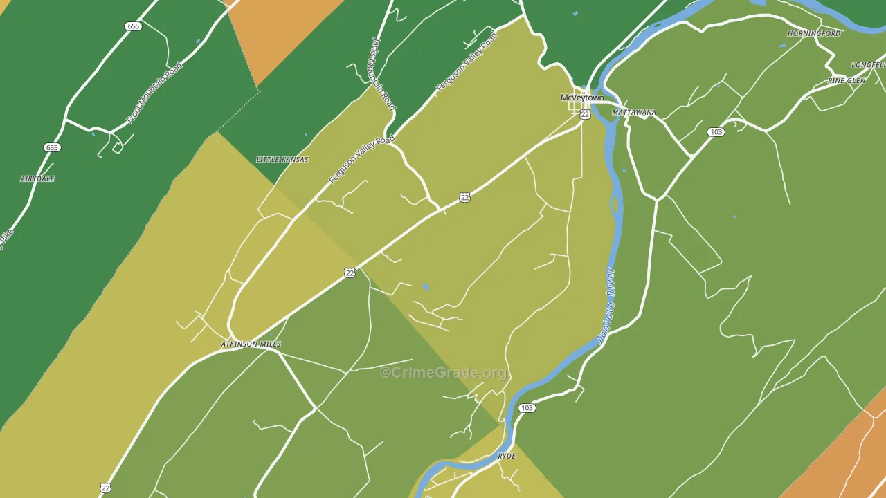 Mcveytown, PA Map of Robbery Rates
