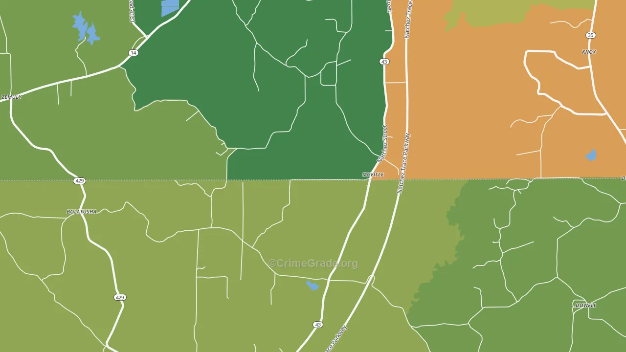 McVille, MS Map of Robbery Rates