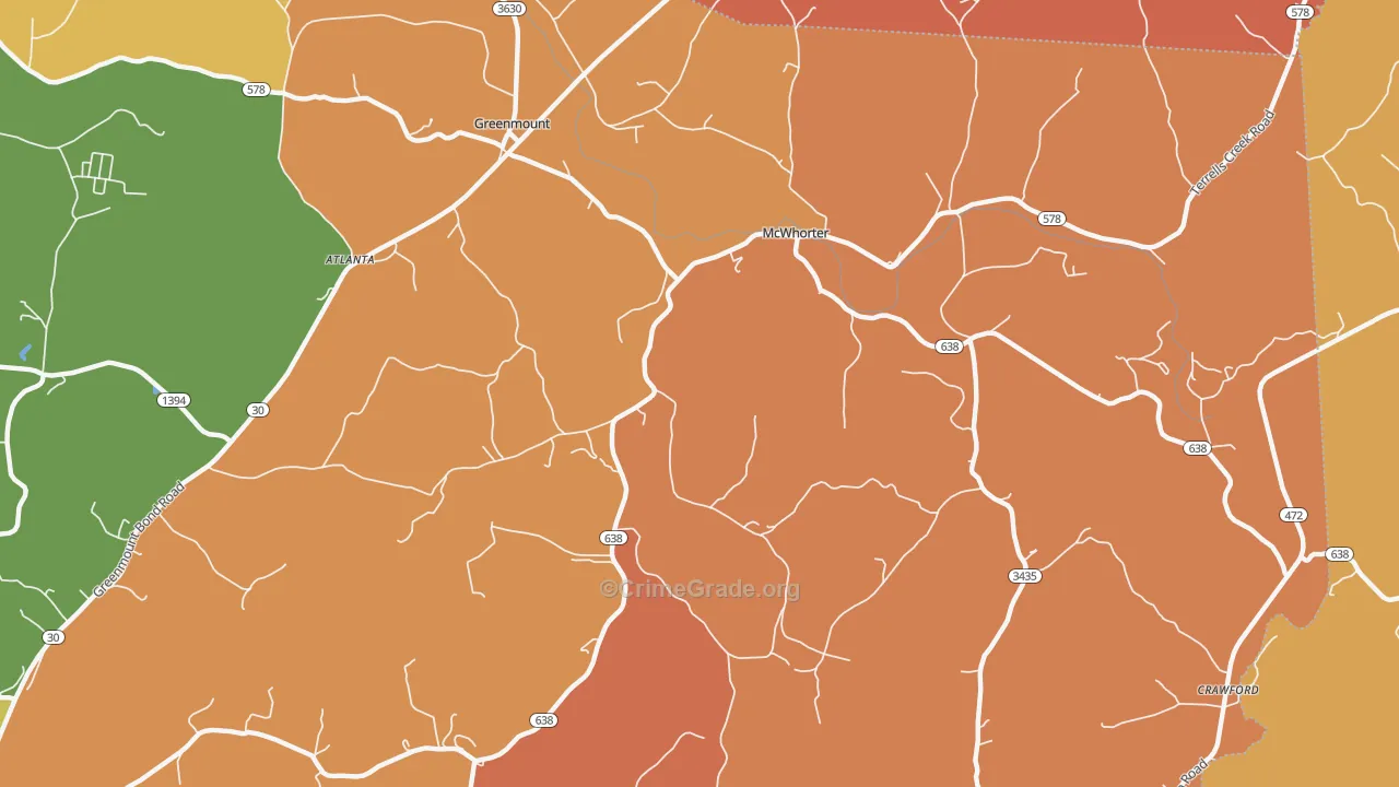 McWhorter, KY Map of Robbery Rates