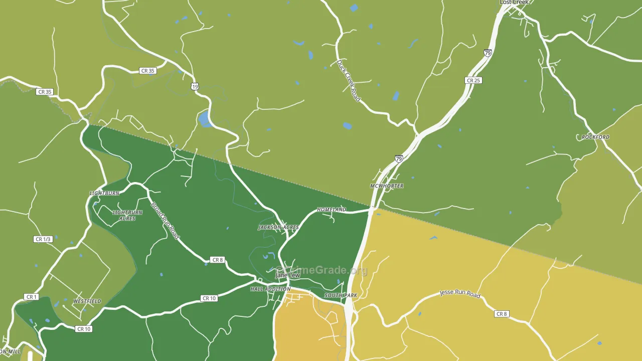 McWhorter, WV Map of Robbery Rates