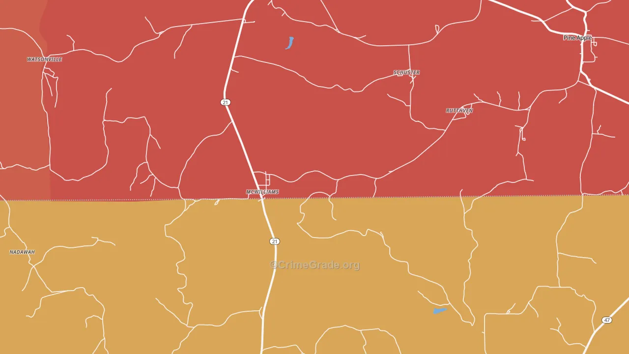 McWilliams, AL Map of Robbery Rates