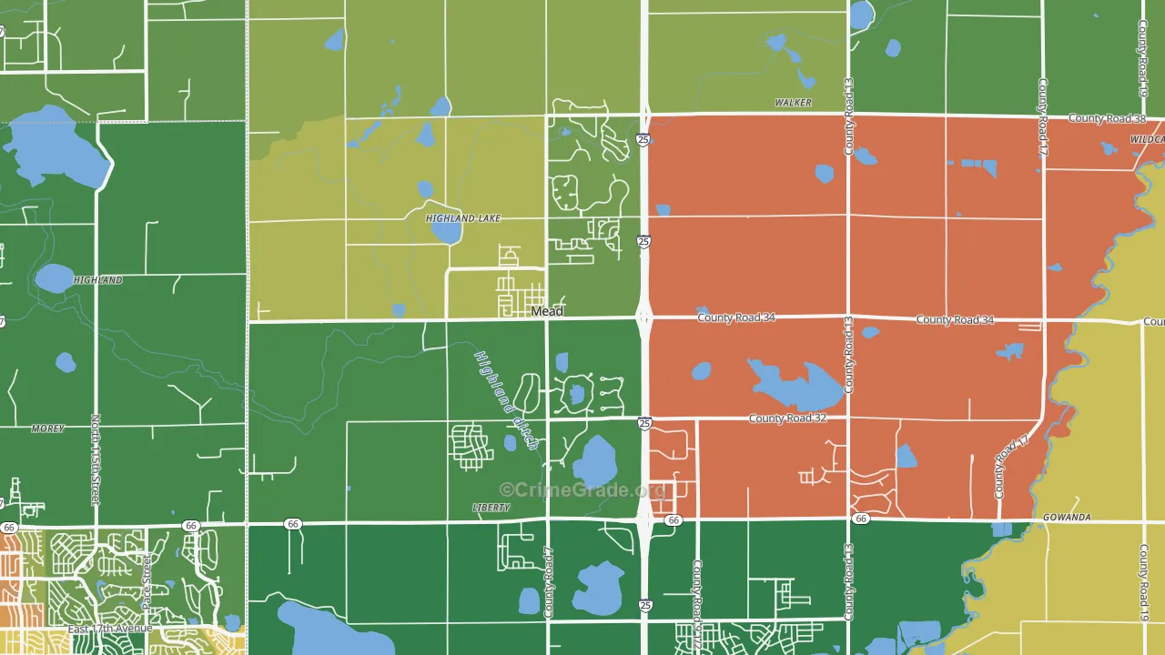 Mead, CO Map of Robbery Rates