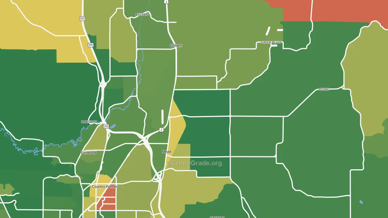 Mead, WA Map of Robbery Rates