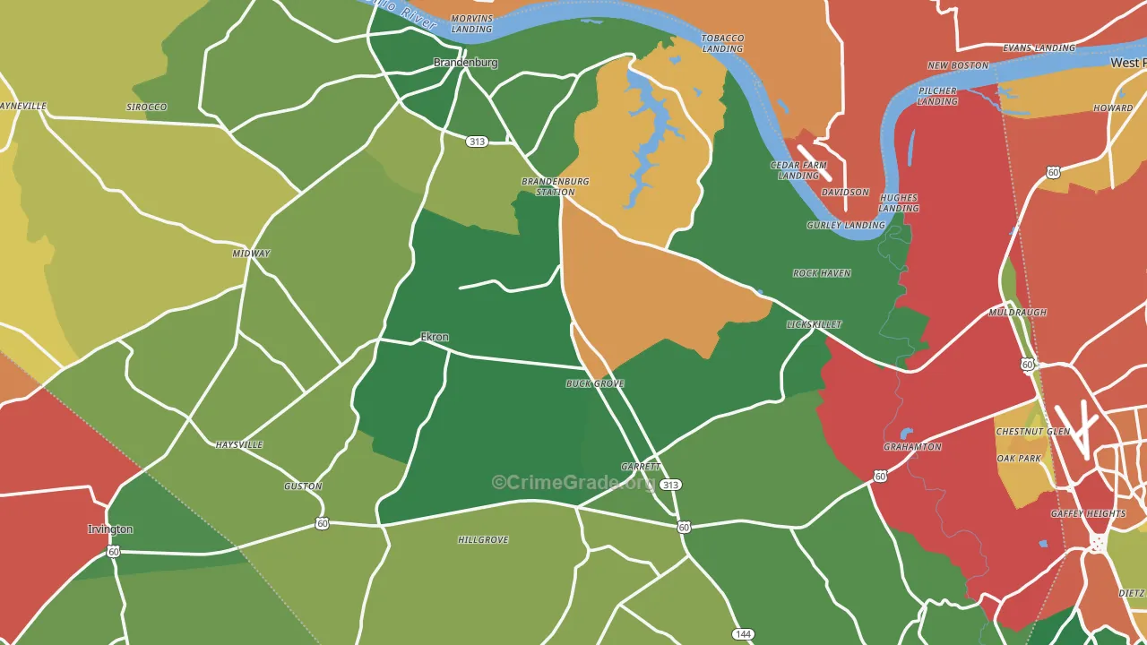 Meade County, KY Map of Robbery Rates