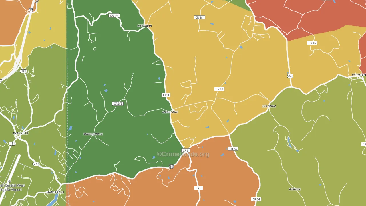 Meadland, WV Map of Robbery Rates