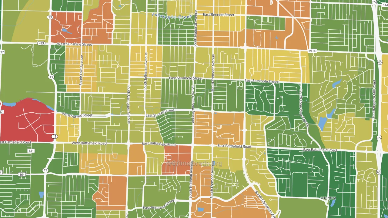 Meador Park, Springfield, MO Map of Robbery Rates