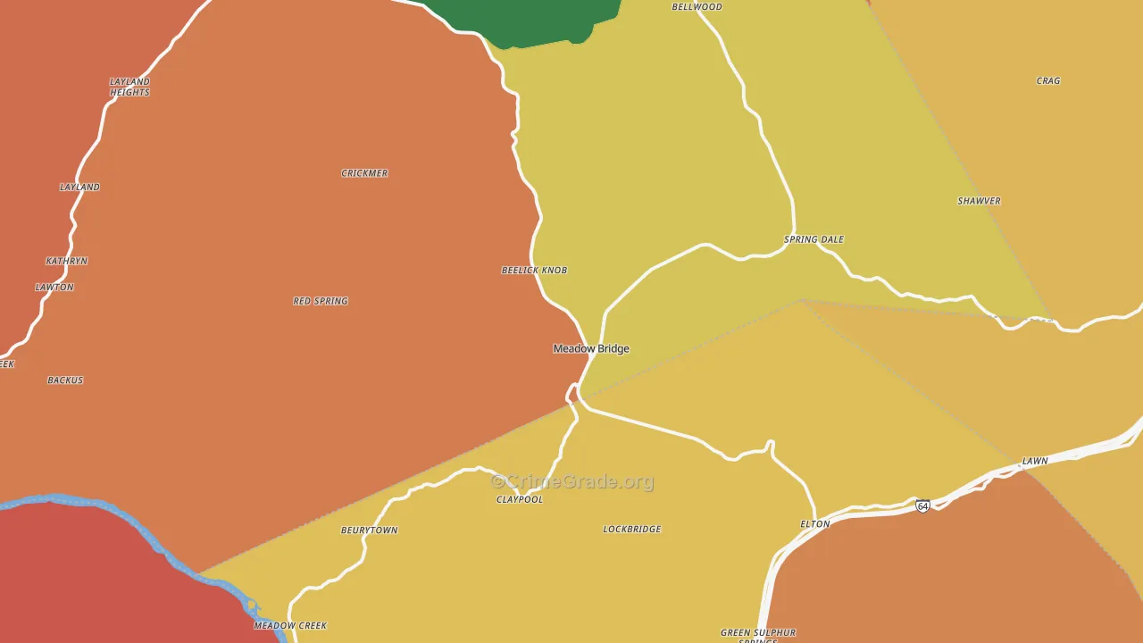 Meadow Bridge, WV Map of Robbery Rates