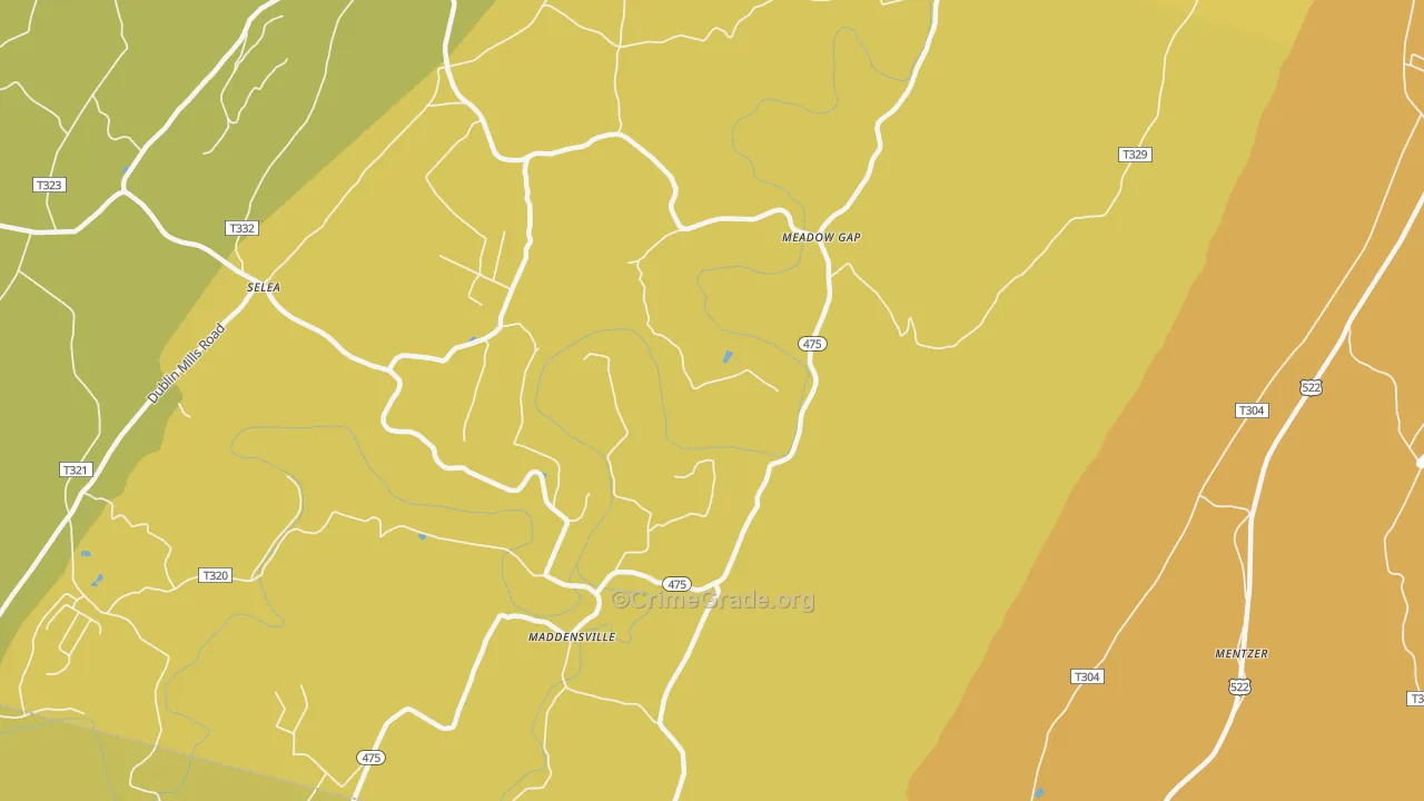 Meadow Gap, PA Map of Robbery Rates