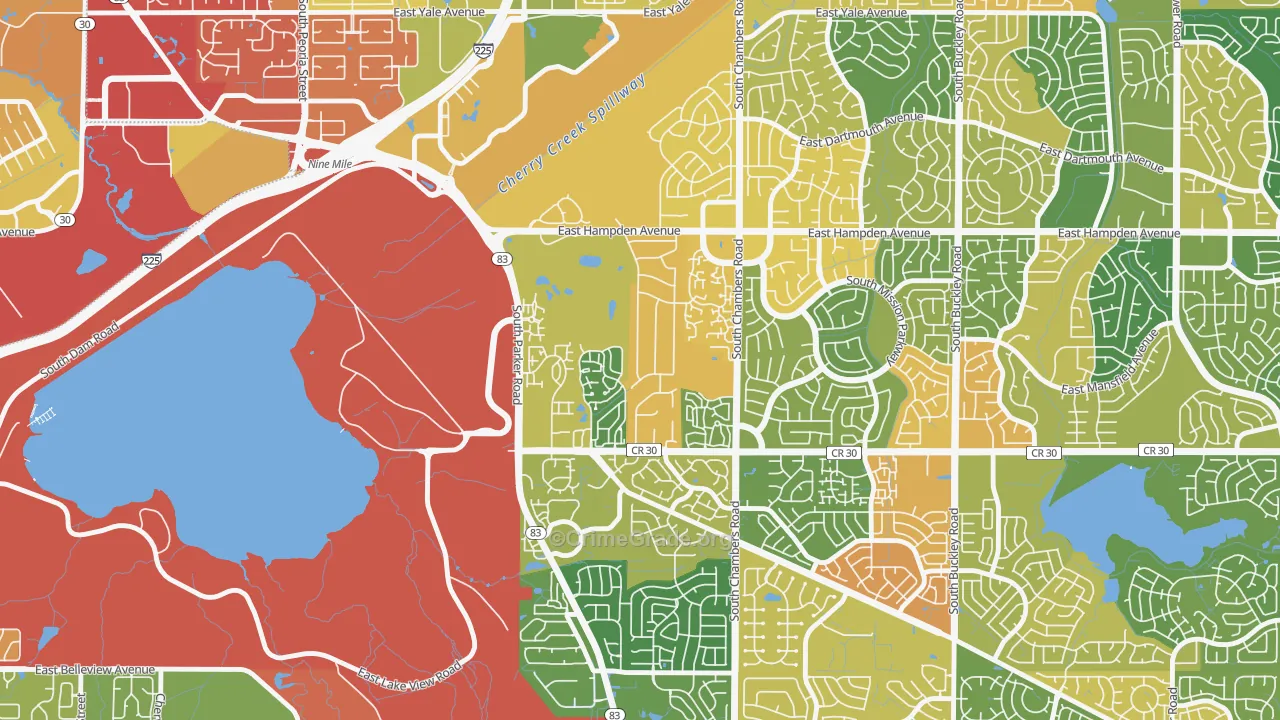 Meadow Hills, Aurora, CO Map of Robbery Rates