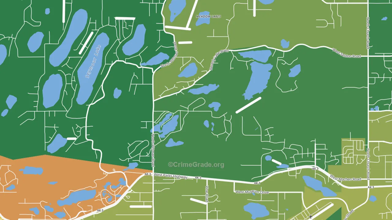 Meadow Lakes, AK Map of Robbery Rates