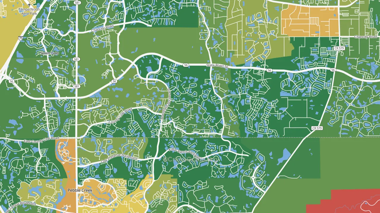 Meadow Point, Wesley Chapel, FL Map of Robbery Rates