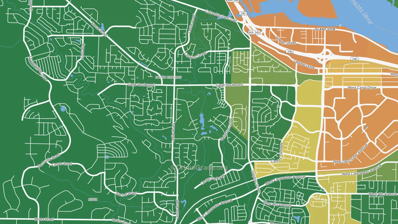 Meadow Springs, Richland, WA Map of Robbery Rates