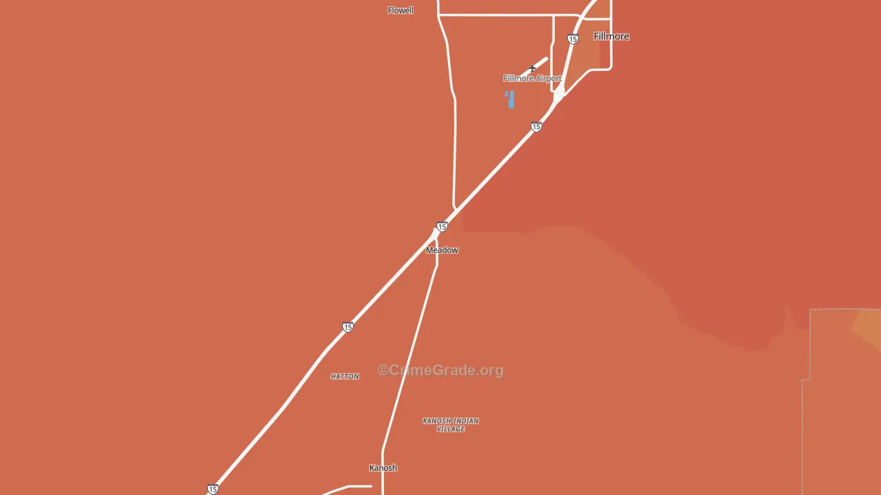 Meadow, UT Map of Robbery Rates