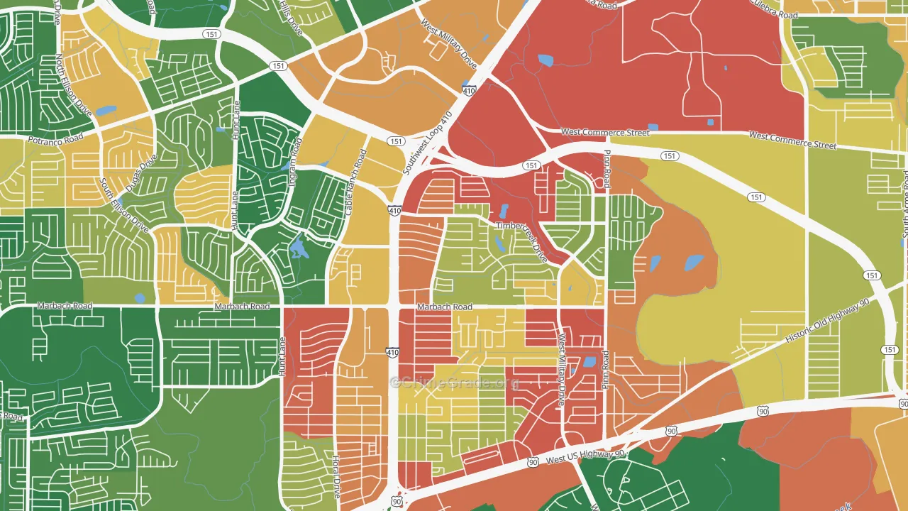 Meadow Village, San Antonio, TX Map of Robbery Rates