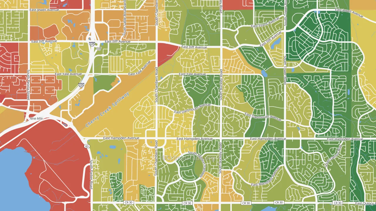 Meadow Wood, Aurora, CO Map of Robbery Rates
