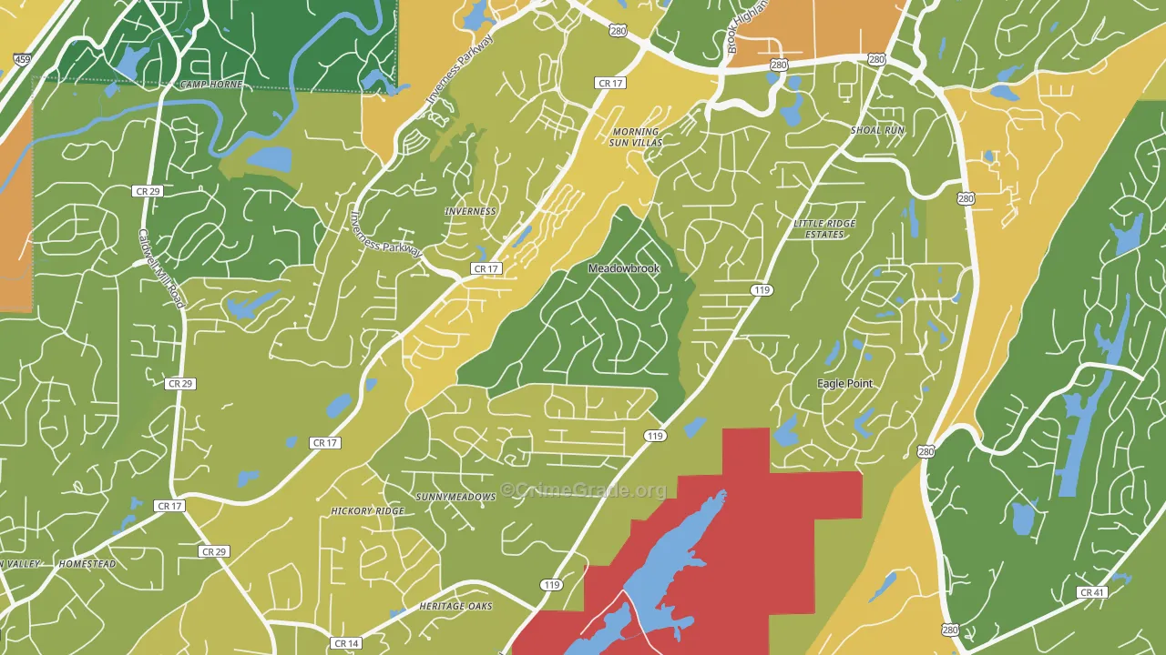 Meadowbrook, AL Map of Robbery Rates