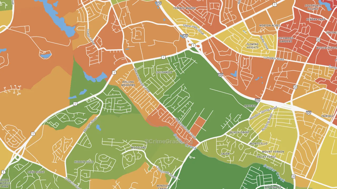 Meadowbrook, Augusta, GA Map of Robbery Rates