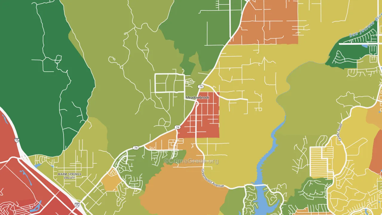 Meadowbrook, CA Map of Robbery Rates