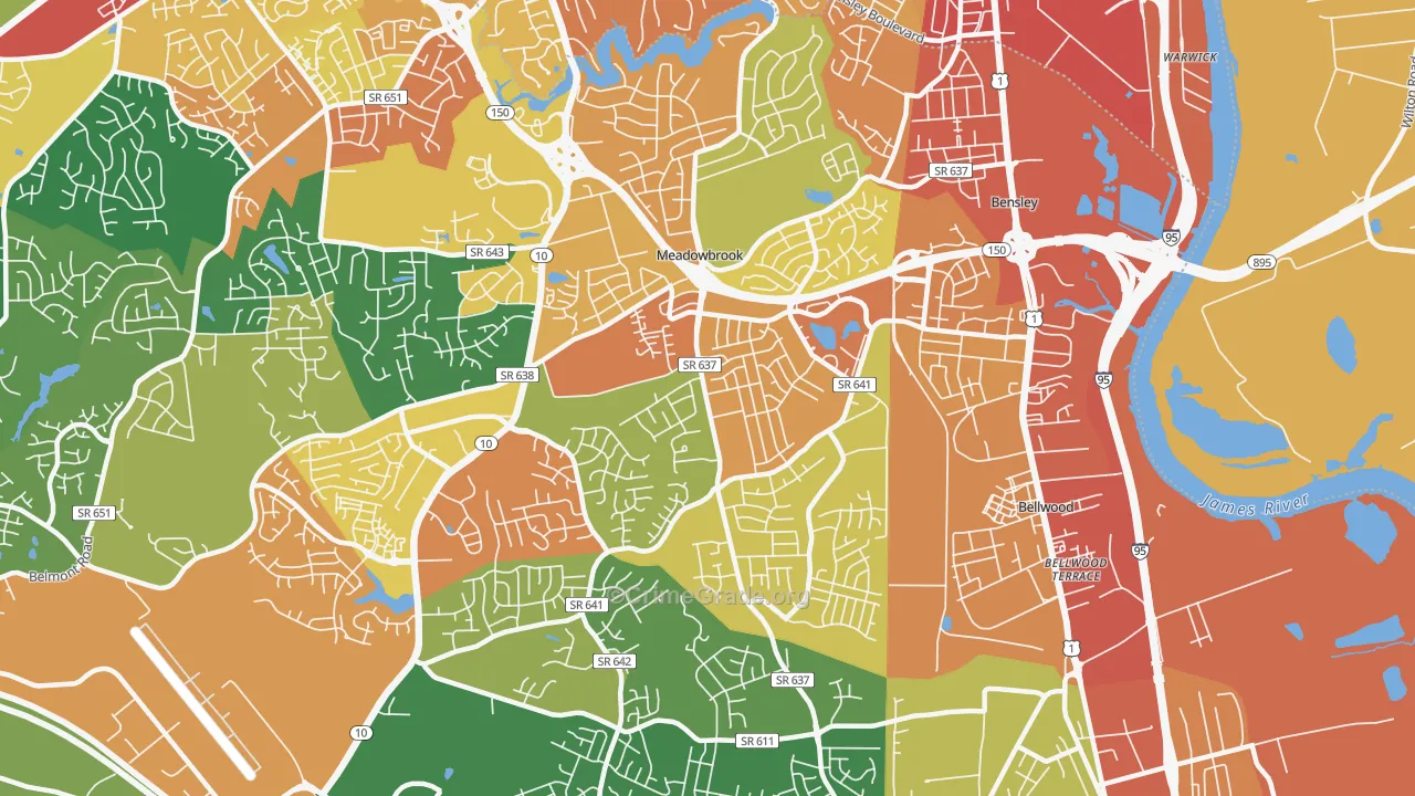 Meadowbrook, VA Map of Robbery Rates