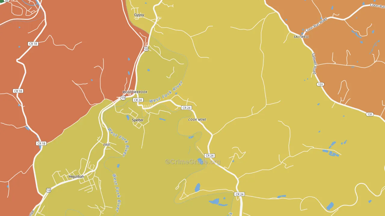 Meadowbrook, WV Map of Robbery Rates