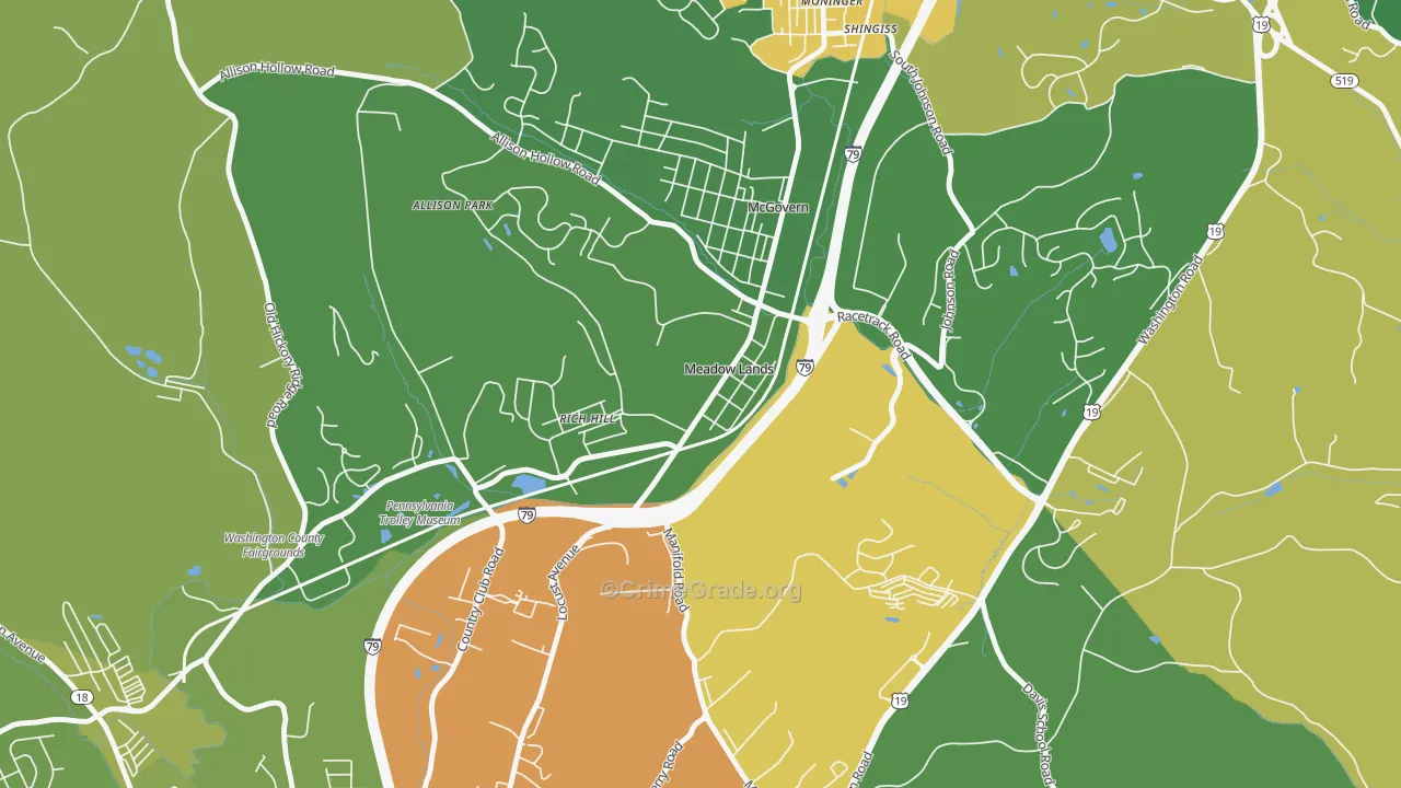 Meadowlands, PA Map of Robbery Rates