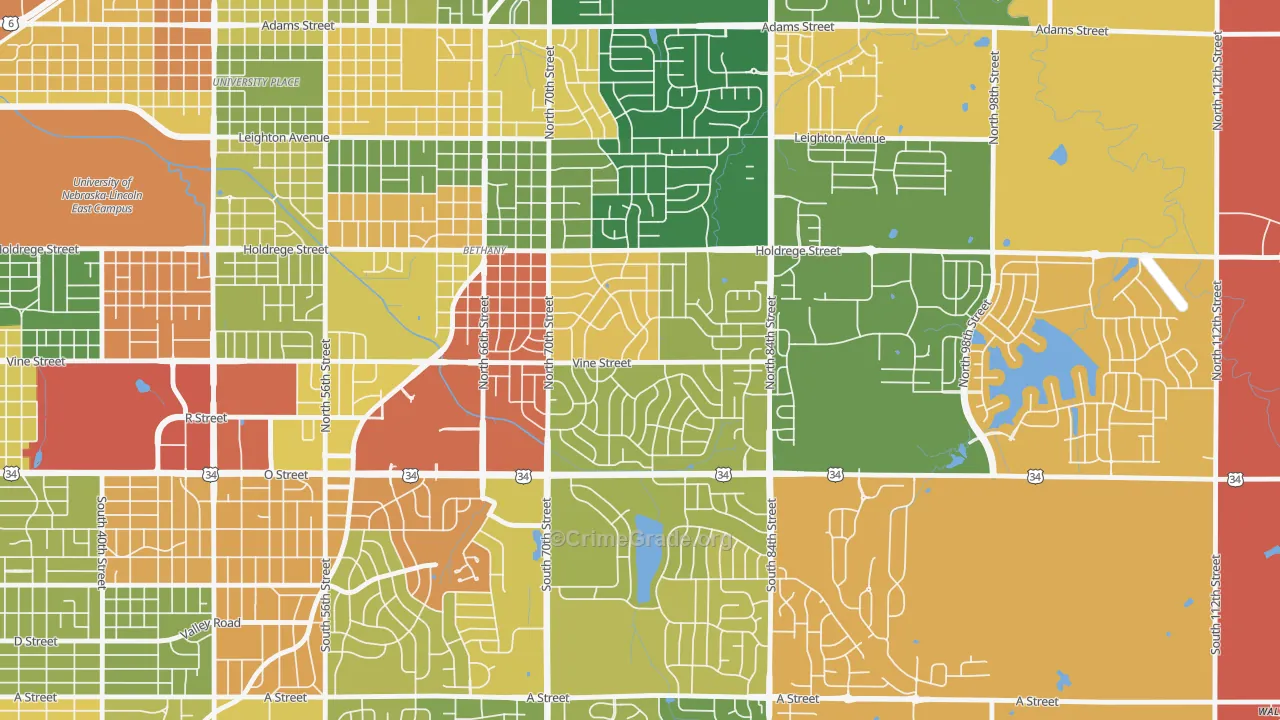 Meadowlane, Lincoln, NE Map of Robbery Rates