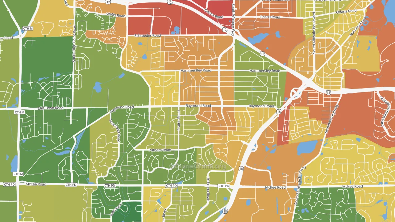 Meadowood, Madison, WI Map of Robbery Rates