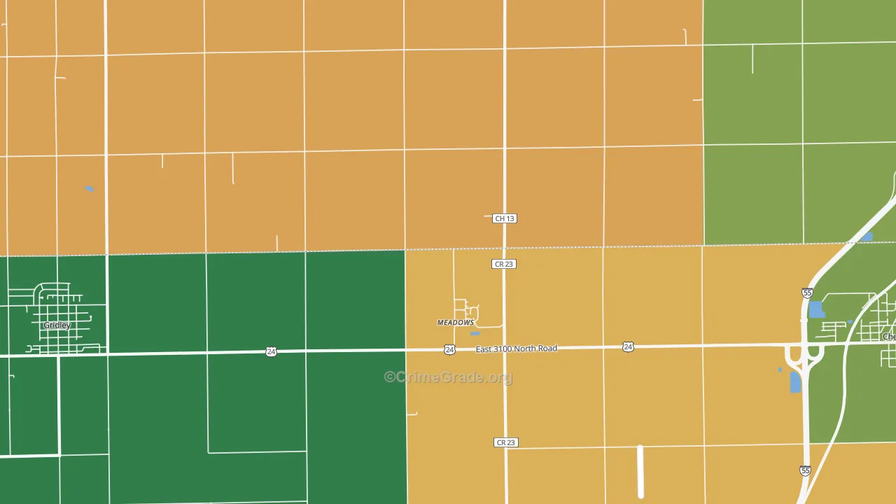 Meadows, IL Map of Robbery Rates
