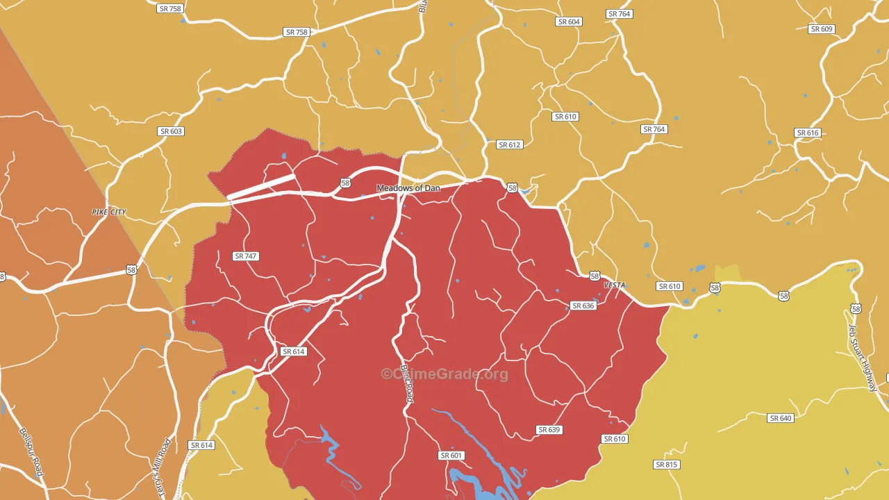 Meadows Of Dan, VA Map of Robbery Rates