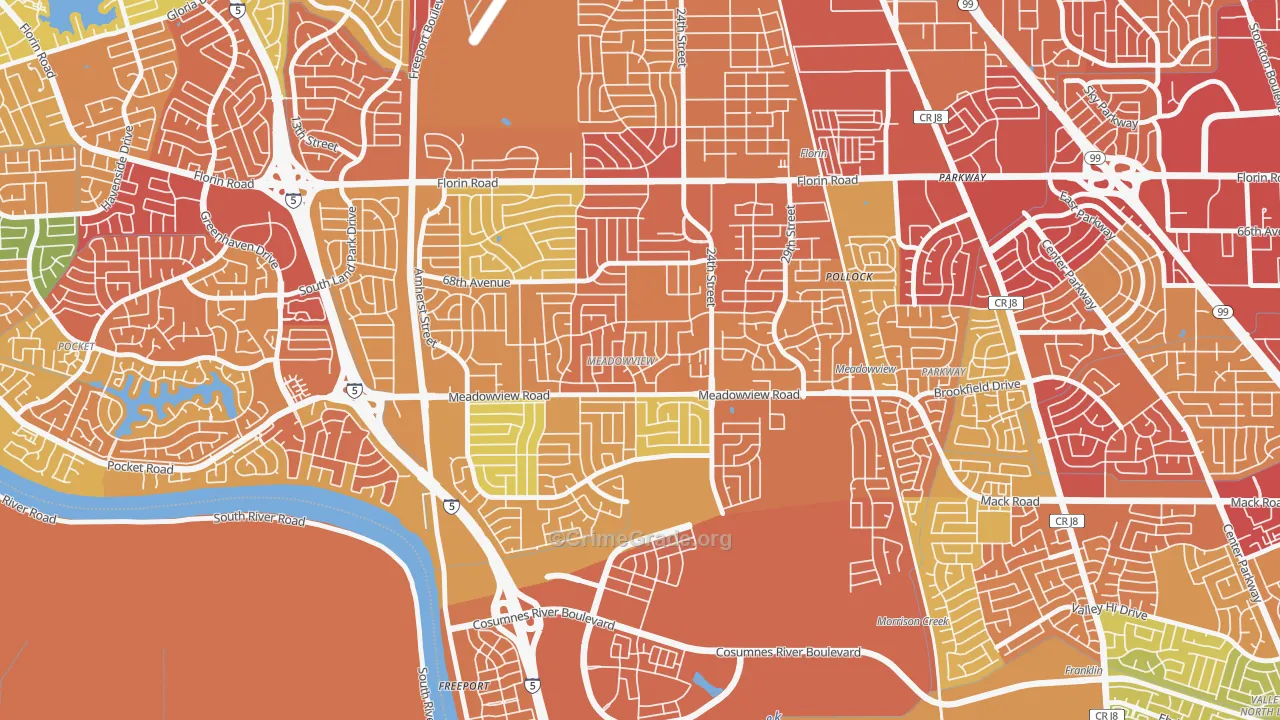 Meadowview, Sacramento, CA Map of Robbery Rates
