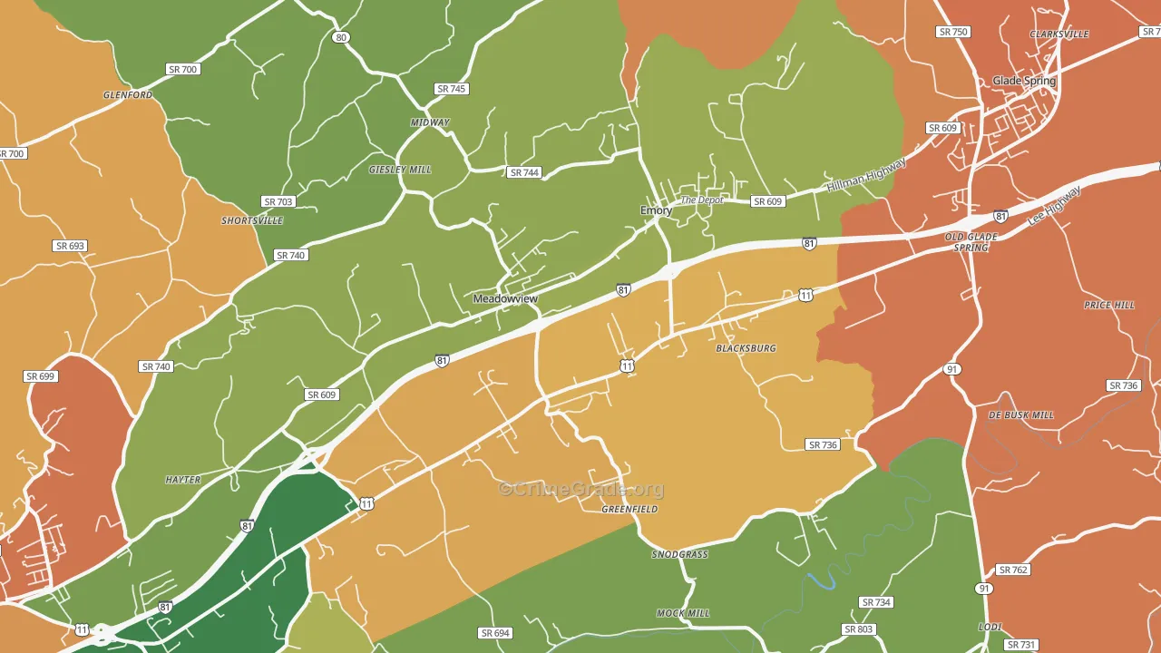 Meadowview, VA Map of Robbery Rates
