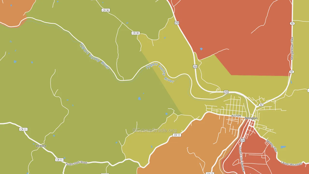 Meadowville, WV Map of Robbery Rates