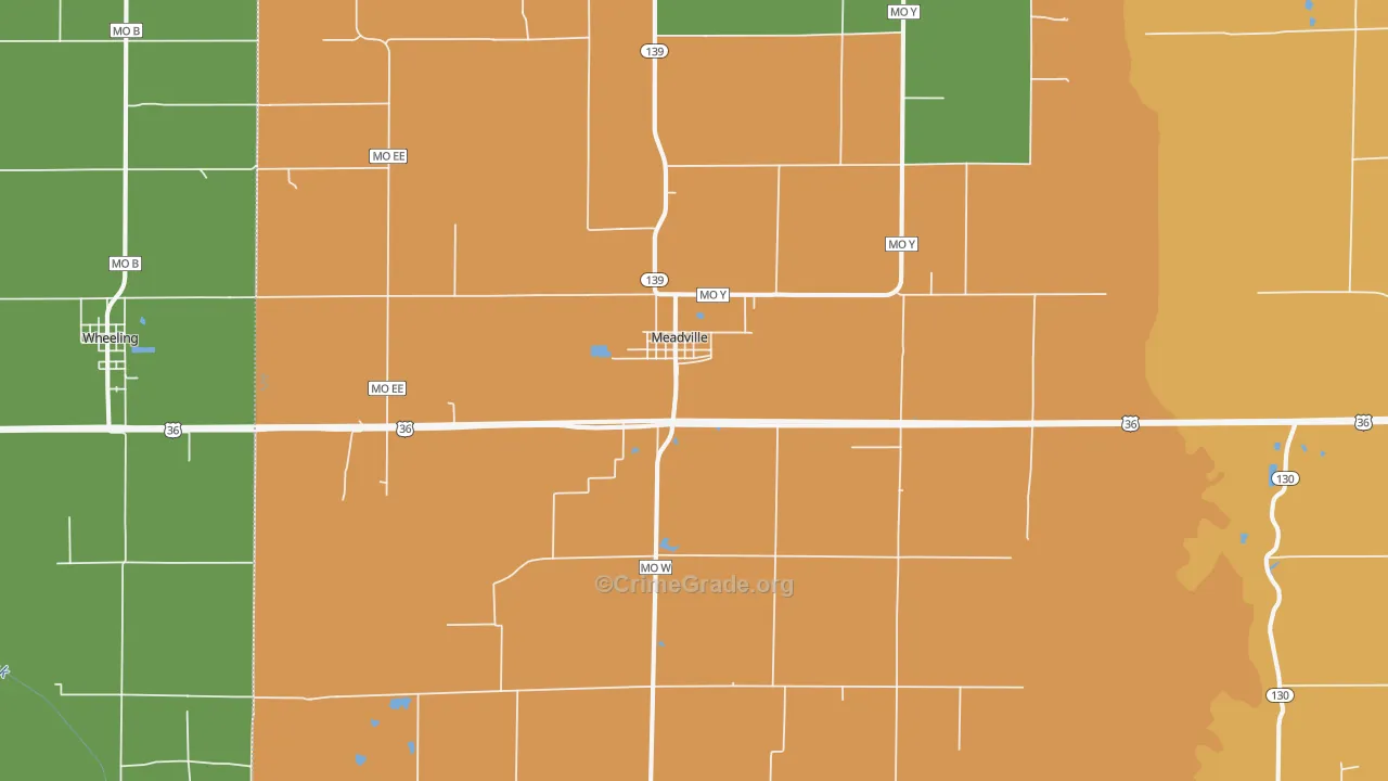 Meadville, MO Map of Robbery Rates