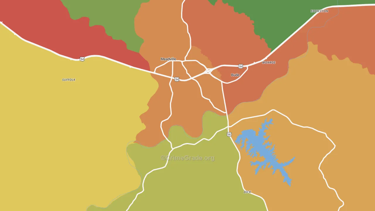 Meadville, MS Map of Robbery Rates