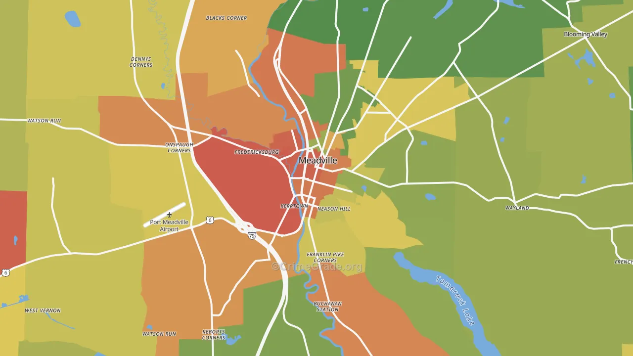 Meadville, PA Map of Robbery Rates