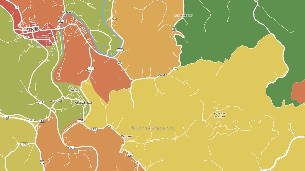 Meally, KY Map of Robbery Rates