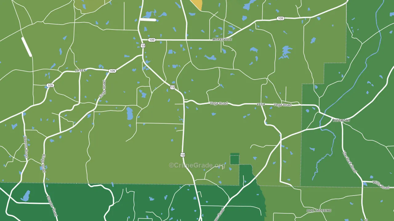 Meansville, GA Map of Robbery Rates