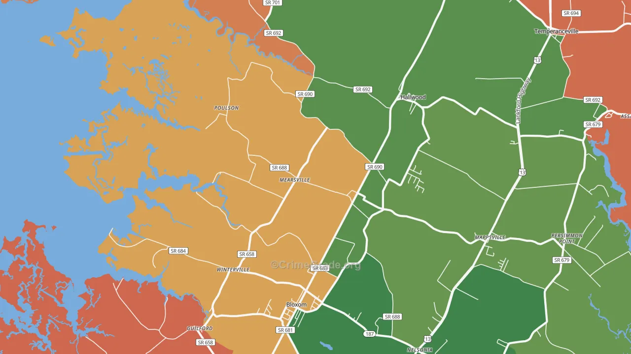 Mears, VA Map of Robbery Rates
