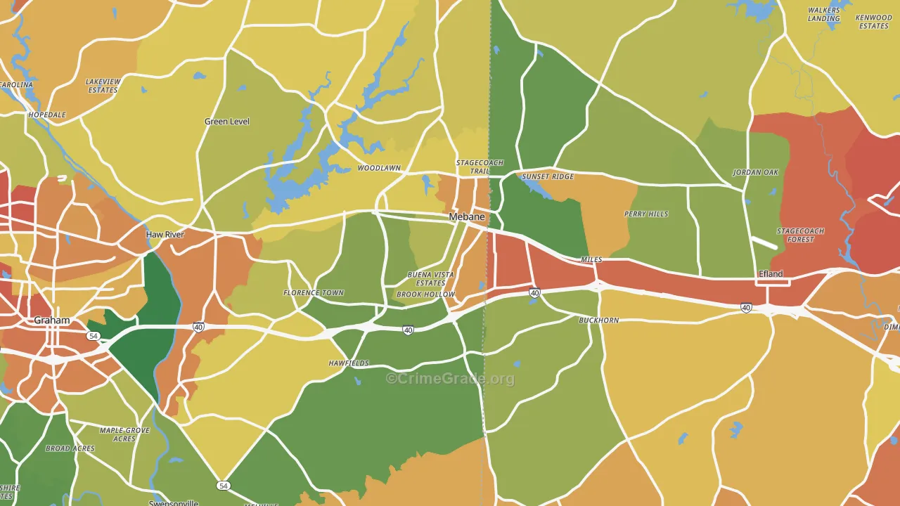 Mebane, NC Map of Robbery Rates
