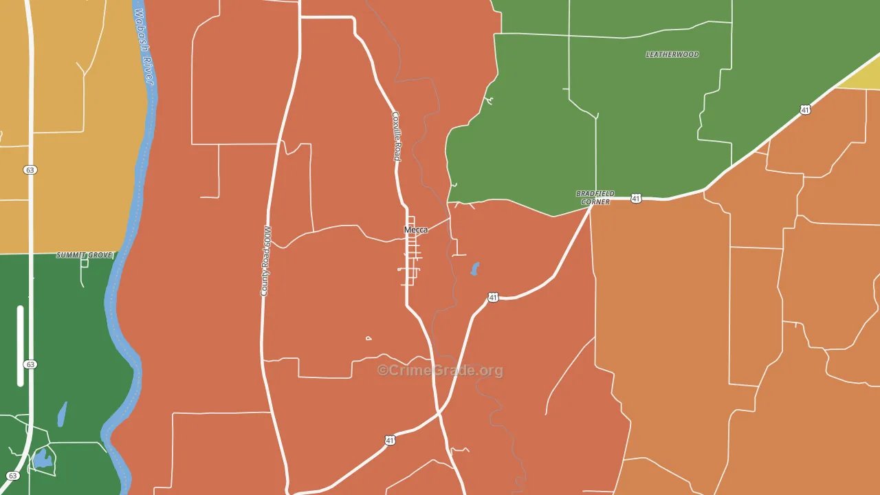 Mecca, IN Map of Robbery Rates