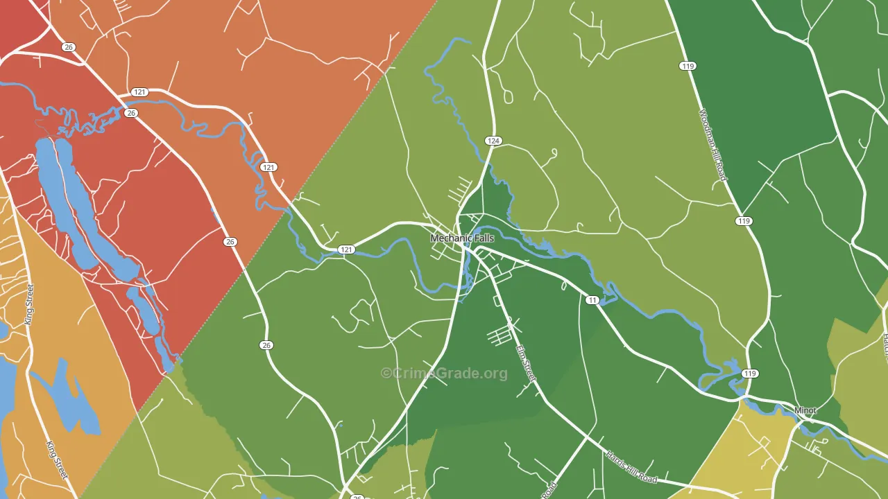 Mechanic Falls, ME Map of Robbery Rates