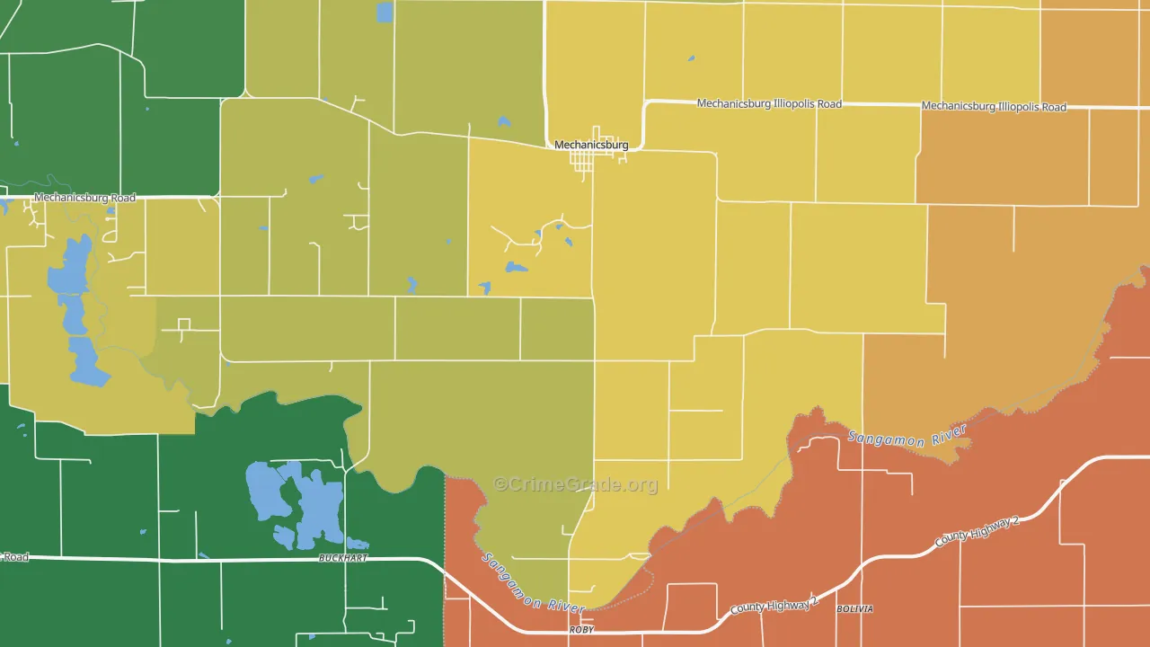 Mechanicsburg, IL Map of Robbery Rates