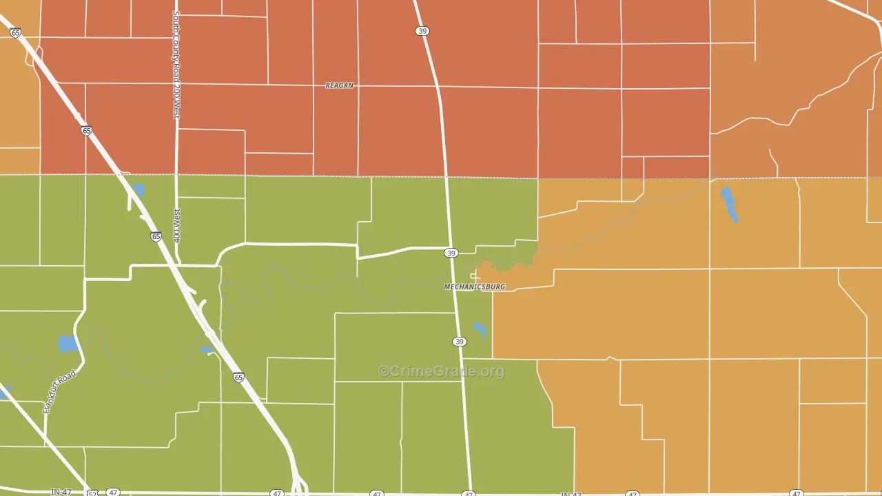 Mechanicsburg, IN Map of Robbery Rates