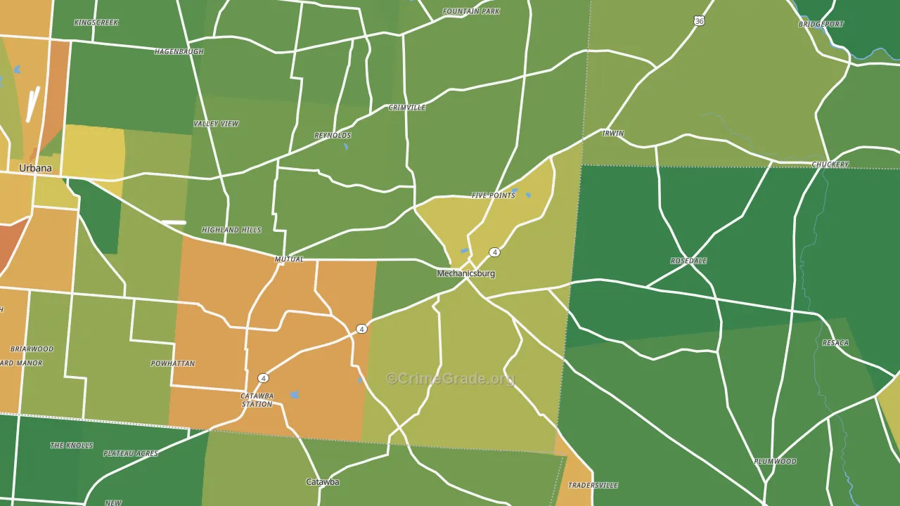 Mechanicsburg, OH Map of Robbery Rates