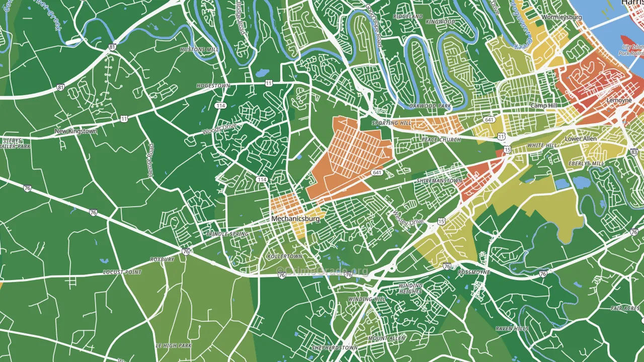 Mechanicsburg, PA Map of Robbery Rates