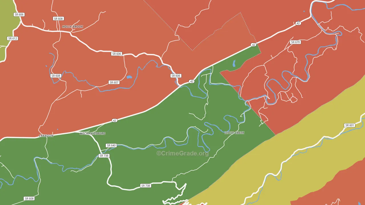 Mechanicsburg, VA Map of Robbery Rates