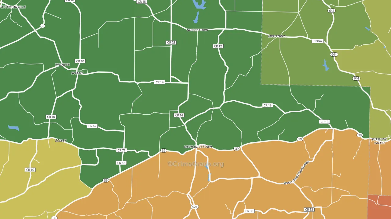 Mechanicstown, OH Map of Robbery Rates