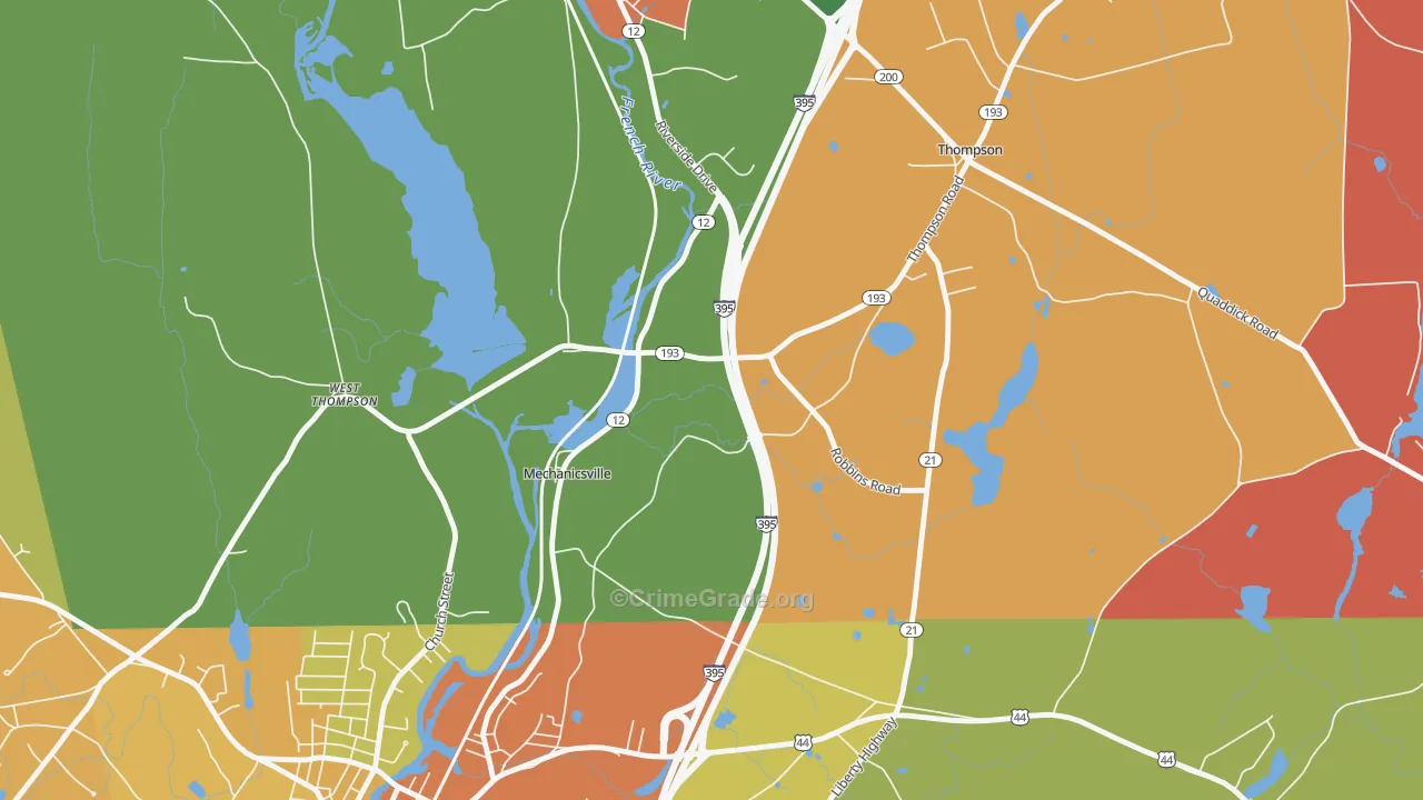 Mechanicsville, CT Map of Robbery Rates