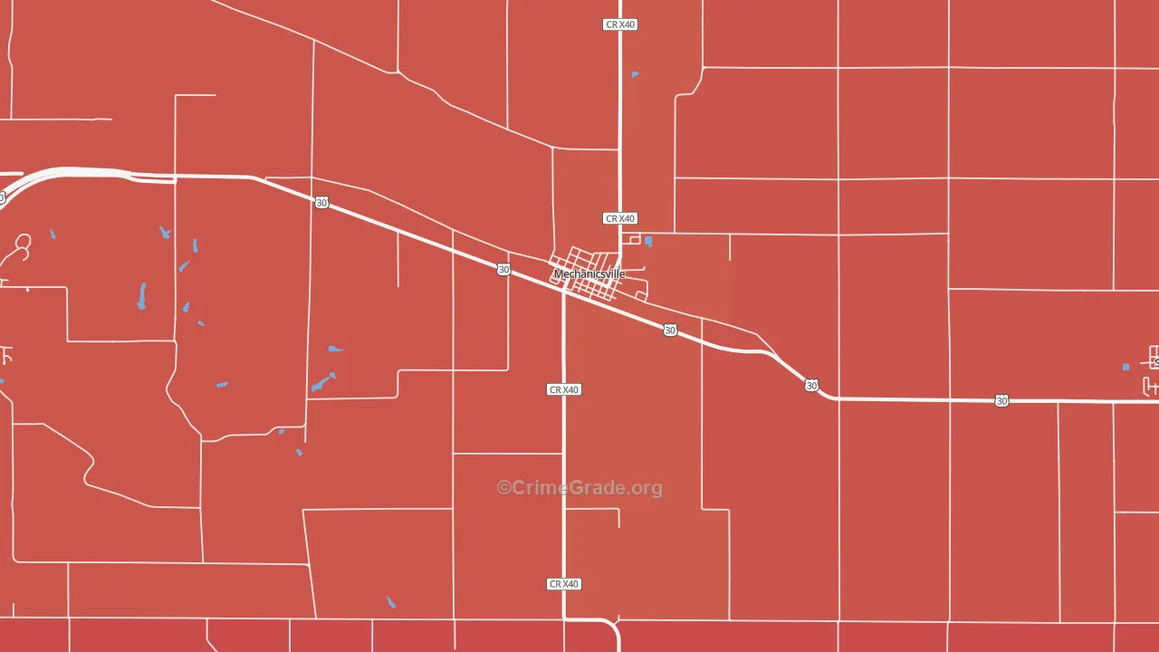 Mechanicsville, IA Map of Robbery Rates