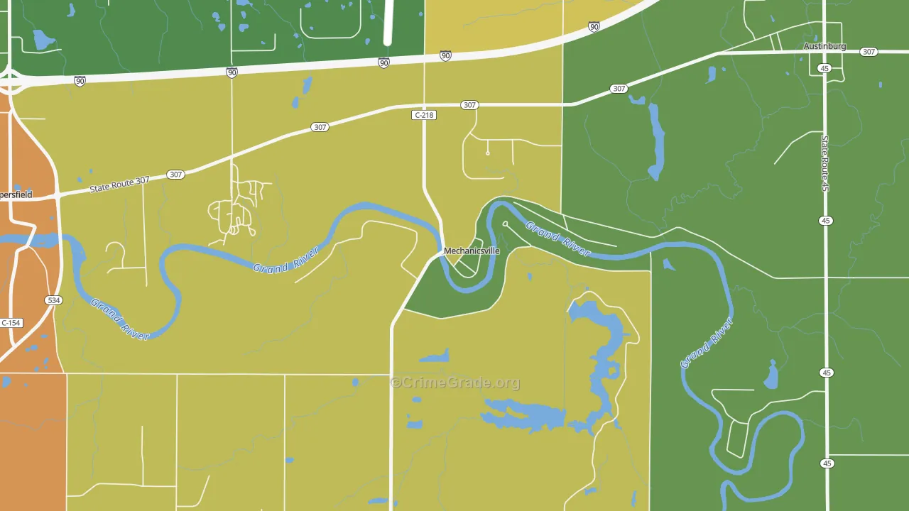 Mechanicsville, OH Map of Robbery Rates